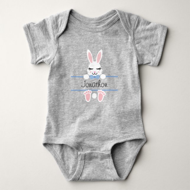 Cute Easter Bunny Monogram Add Name Boy Baby Bodysuit (Front)
