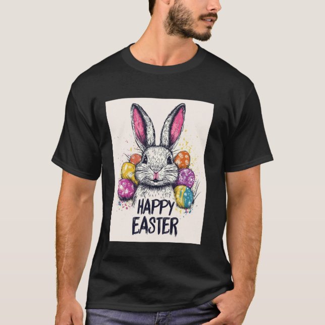 Cute Easter Bunny Motif, Easter Bunny, Easter Eggs T-Shirt (Front)