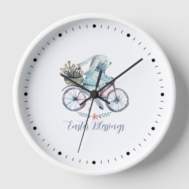 Cute Easter Bunny on a Bike Clock (Front)