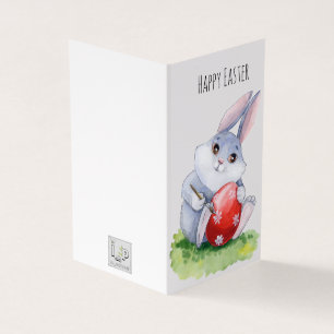 Cute Easter Bunny Painting Egg Holiday Card