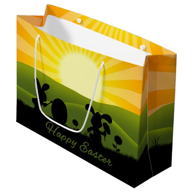 Cute Easter Bunny Painting Egg Large Gift Bag (Front Angled)