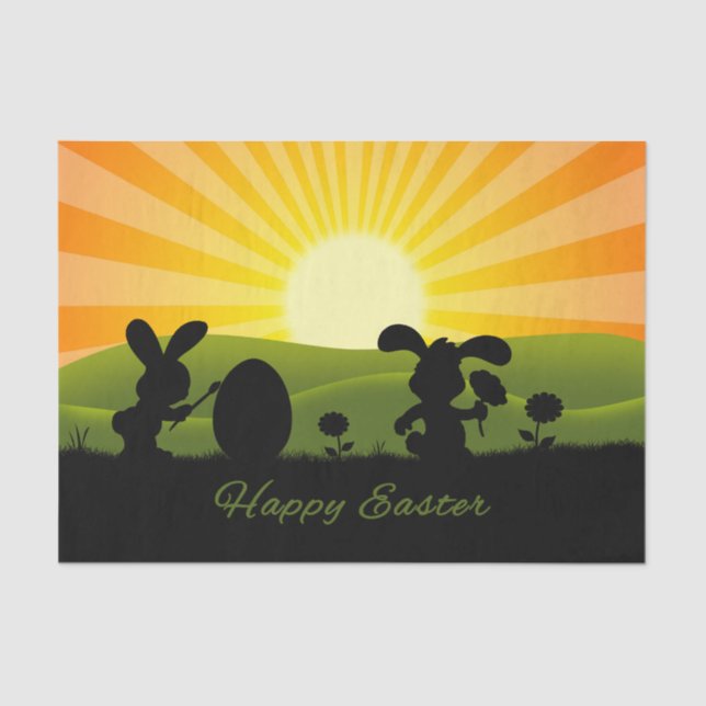 Cute Easter Bunny Painting Egg Tissue Paper (Front)