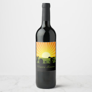 Cute Easter Bunny Painting Egg Wine Label