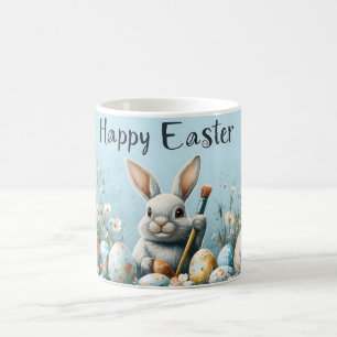 Cute Easter Bunny Painting Eggs: Springtime Art Coffee Mug