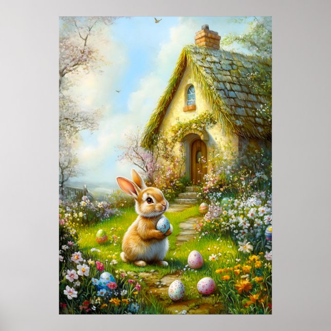 Cute Easter Bunny Painting Wall Art (Front)