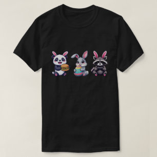 Cute Easter Bunny, Panda & Racoon Cartoon Design T-Shirt