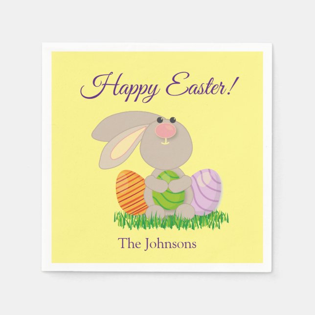Cute Easter Bunny Paper Party Paper Napkins (Front)