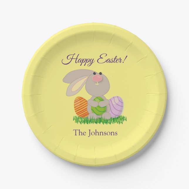 Cute Easter Bunny Paper Party Paper Plates (Front)