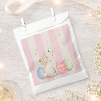 Cute Easter Bunny, Pastel Eggs, and Pink Stripes Favour Bags