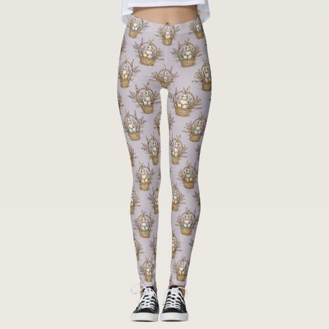 Cute Easter Bunny Pastel Spring Pattern (1) Leggings (Front)
