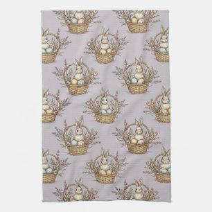 Cute Easter Bunny Pastel Spring Pattern (1) Tea Towel