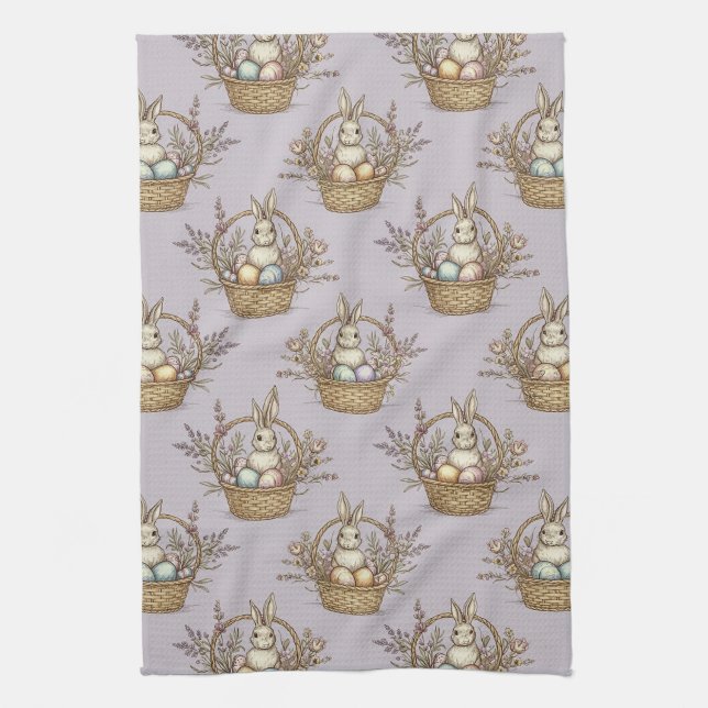Cute Easter Bunny Pastel Spring Pattern (1) Tea Towel (Vertical)