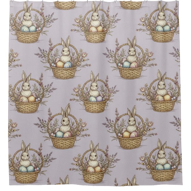 Cute Easter Bunny Pastel Spring Pattern Shower Curtain (Front)