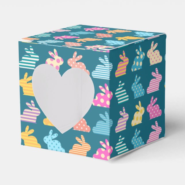 Cute Easter Bunny Pattern Blue Favour Box (Front Side)