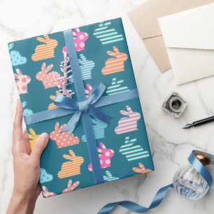 Cute Easter Bunny Pattern Blue Wrapping Paper