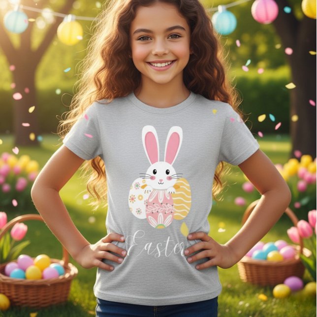 Cute Easter Bunny Pattern Eggs Girls T-Shirt (Creator Uploaded)