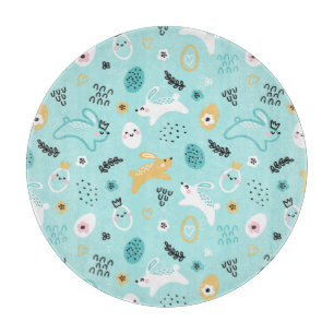 Cute Easter Bunny Pattern Kawaii Rabbits Eggs  Cutting Board