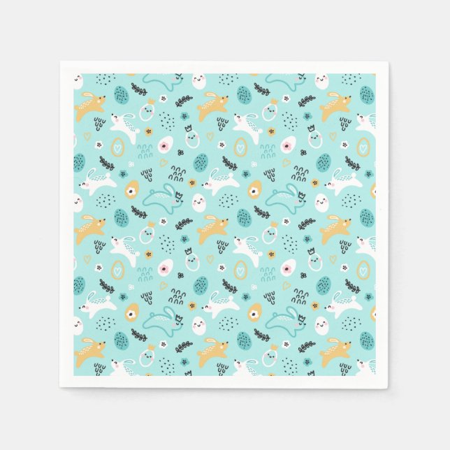 Cute Easter Bunny Pattern Kawaii Rabbits Eggs  Napkin (Front)