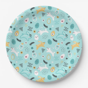 Cute Easter Bunny Pattern Kawaii Rabbits Eggs  Paper Plate