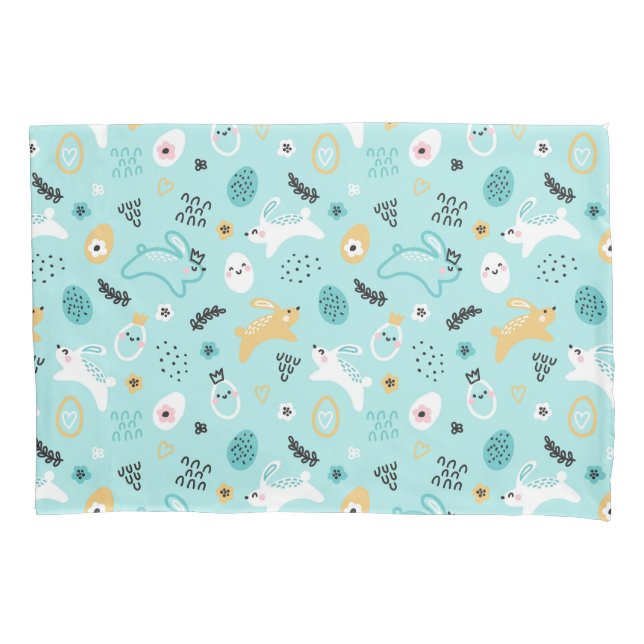 Cute Easter Bunny Pattern Kawaii Rabbits Eggs  Pillowcase (Front)