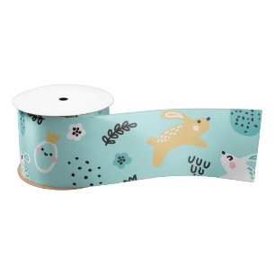 Cute Easter Bunny Pattern Kawaii Rabbits Eggs Satin Ribbon