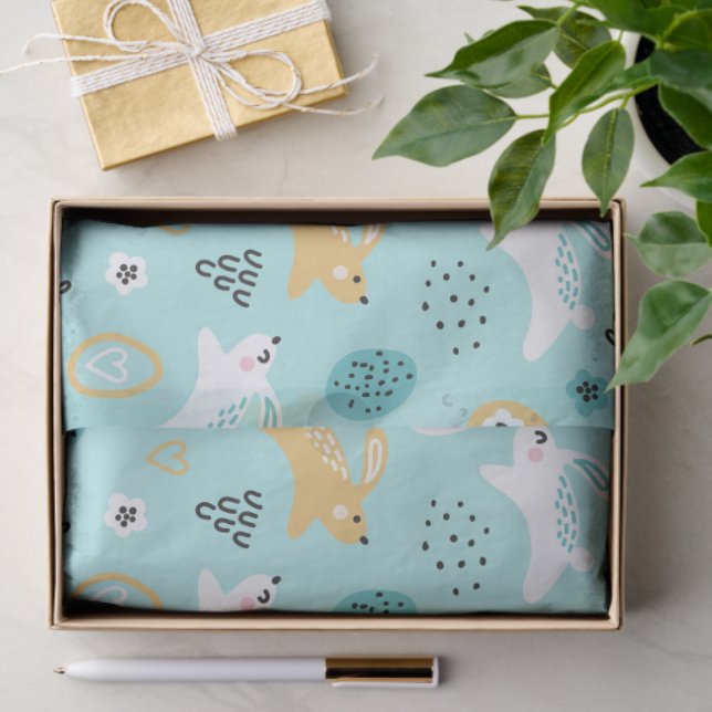 Cute Easter Bunny Pattern Kawaii Rabbits Eggs  Tissue Paper (Gift)