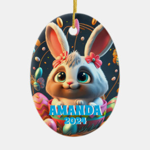 Cute Easter Bunny Personalised Kids Photo Ceramic Tree Decoration