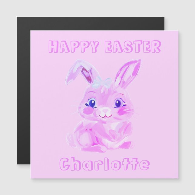Cute Easter Bunny Pink Name Refrigerator Card (Front/Back)