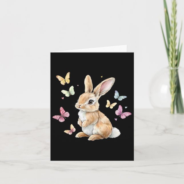 Cute Easter Bunny Rabbit Butterfly  Card (Front)