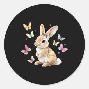 Cute Easter Bunny Rabbit Butterfly  Classic Round Sticker