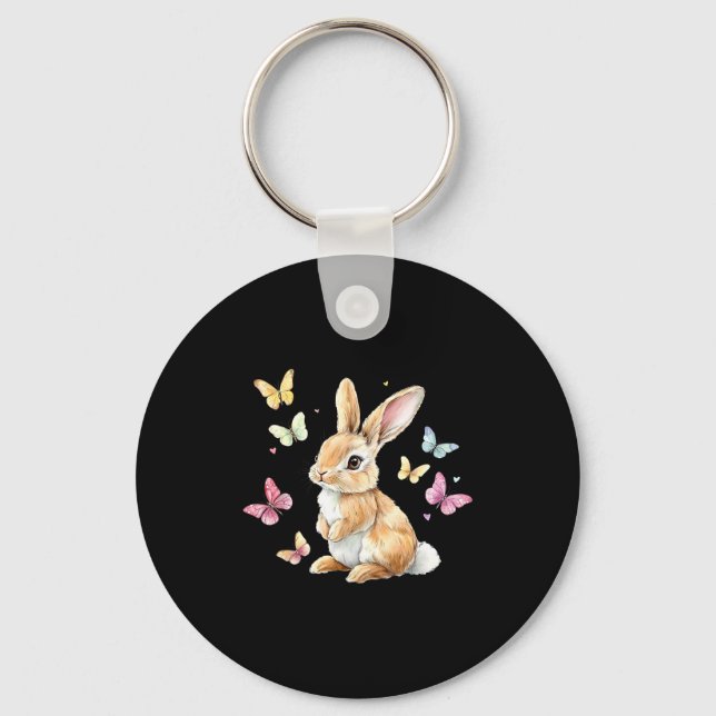 Cute easter bunny rabbit butterfly Cute easter bun Key Ring (Front)