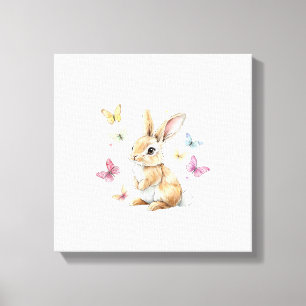 Cute Easter Bunny Rabbit Butterfly T-Shirt Canvas Print