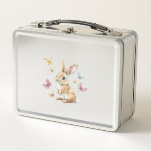 Cute Easter Bunny Rabbit Butterfly T-Shirt Metal Lunch Box
