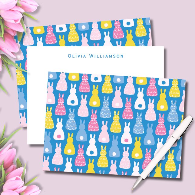 Cute Easter Bunny Rabbit Card (Cute blue bunny rabbit personalized notecards, great for Easter thank you notes and kids stationery.)