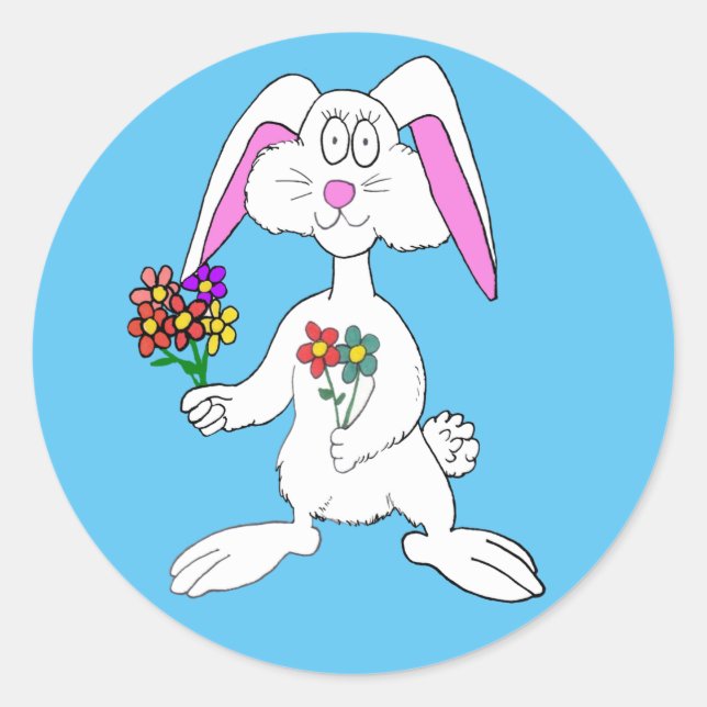 Cute Easter Bunny Rabbit Cartoon Classic Rou Round Sticker (Front)