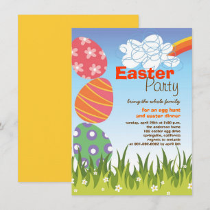 Cute Easter Bunny Rabbit Eggs Rainbow Party Invite