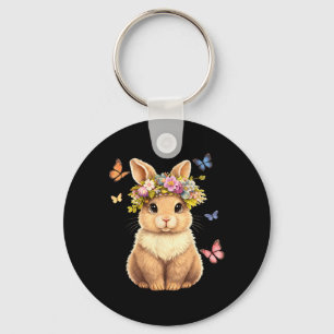 Cute Easter Bunny Rabbit Floral Butterfly Women Ki Key Ring