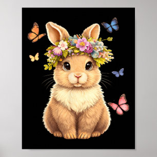 Cute Easter Bunny Rabbit Floral Butterfly Women Ki Poster