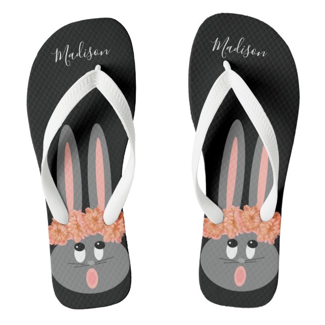 Cute Easter Bunny Rabbit Modern Personalised Jandals (Footbed)