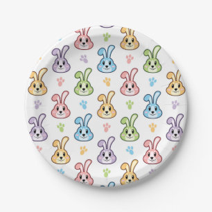 Cute Easter Bunny Rabbit Pattern   Holidays Paper Plate
