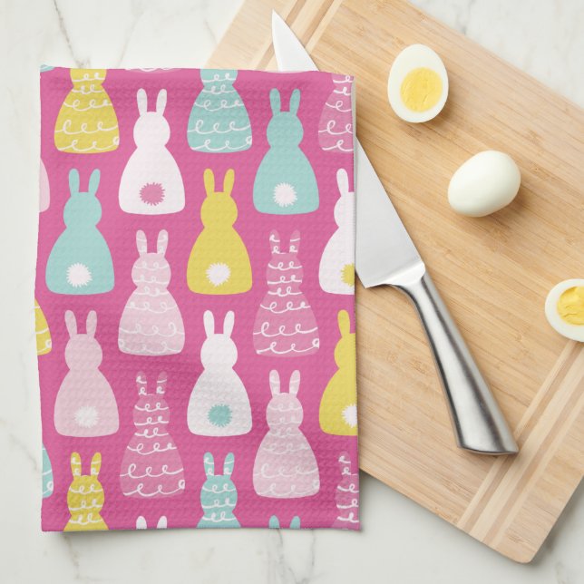 Cute Easter Bunny Rabbit pattern Tea Towel (Quarter Fold)