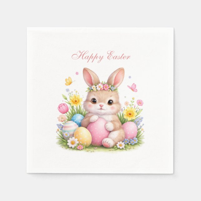 Cute Easter Bunny Rabbit Pink Blush Peony Napkin (Front)