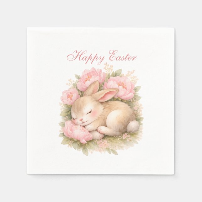 Cute Easter Bunny Rabbit Pink Blush Peony Napkin (Front)