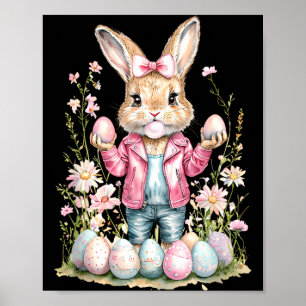 Cute Easter Bunny Rabbit Pink Ribbon Poster
