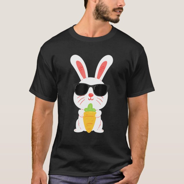 Cute Easter Bunny Rabbit Sunglasses Carrots Easter T-Shirt (Front)