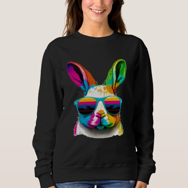 Cute Easter Bunny Rabbit wearing Sunglasses Sweatshirt (Front)