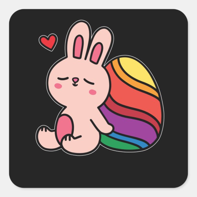 Cute Easter Bunny Rabbit With Easter Egg Kids Square Sticker (Front)