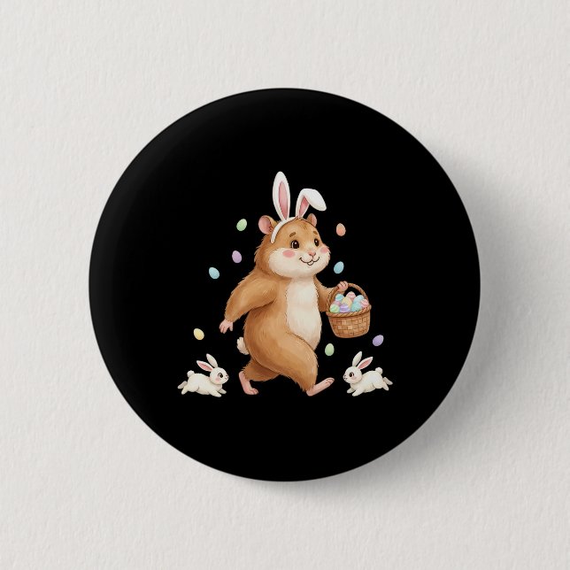 Cute Easter Bunny Rabbit With Eggs Whimsical Hamst 6 Cm Round Badge (Front)
