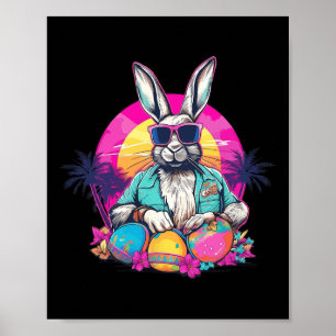 Cute Easter Bunny Retro Miami Look Colourful Eggs  Poster
