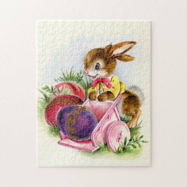 cute Easter bunny retro vintage jigsaw puzzle (Vertical)